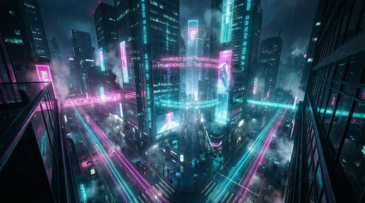情牵两世电视剧 竖屏短剧平台首页背景 - 赛博朋克都市夜景